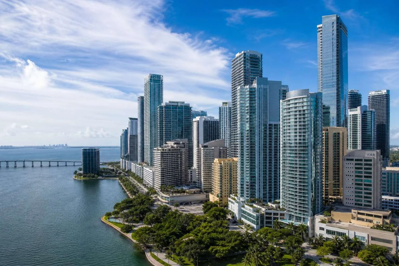 Brickell Miami skyline along Biscayne Bay