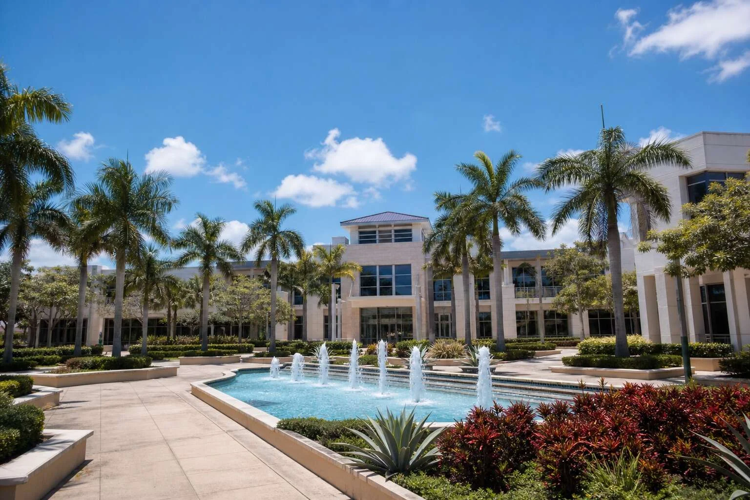 Coral Springs city center plaza with palms