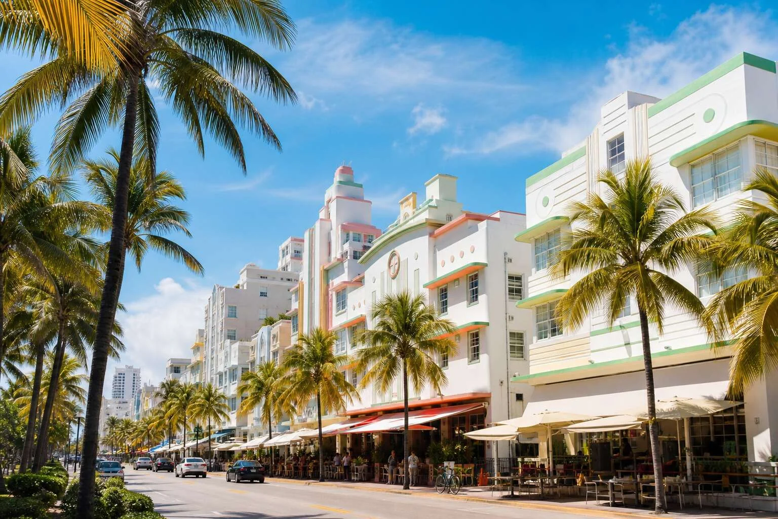 Art Deco facades along Ocean Drive in Miami Beach