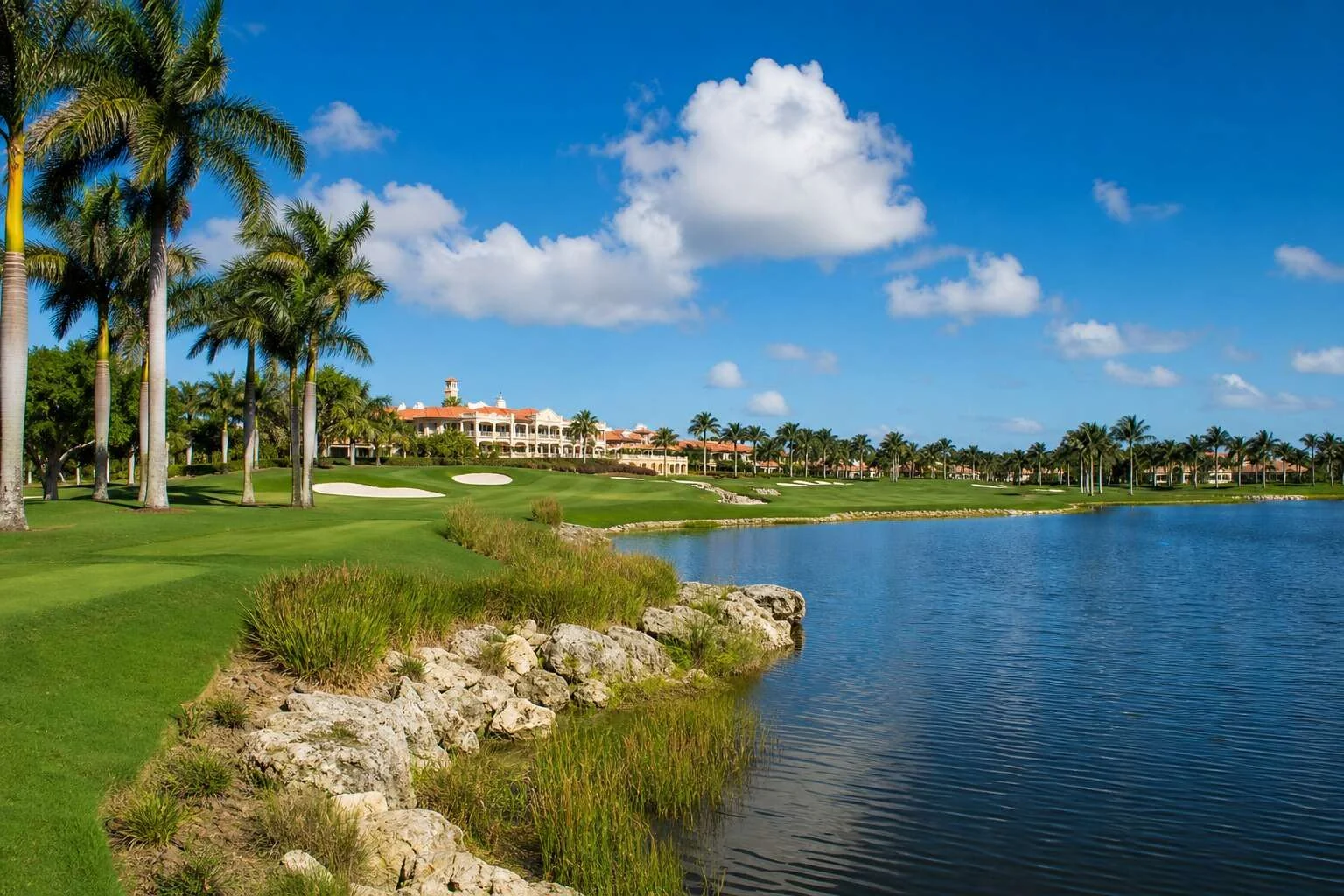 Golf fairway and palms in Palm Beach Gardens, Florida