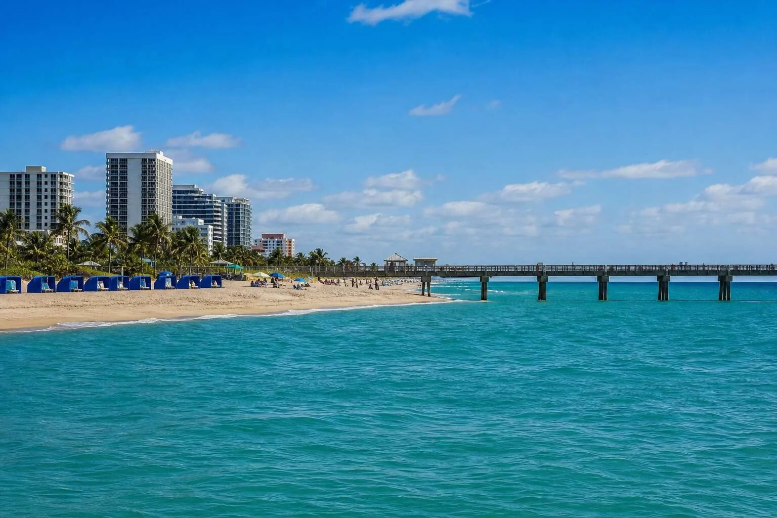 Pompano Beach pier and ocean cabanas